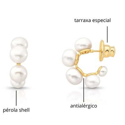 Foto Brinco Argola Bubble Shell P Banho de Ouro 18 K