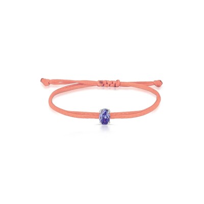 Foto Pulseira Regulável com Fio Encerado Rosa Antigo Oval Tanzanita Paraíba Prata 925