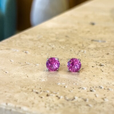 Foto Brinco Solitário 6 MM Turmalina Pink Prata 925