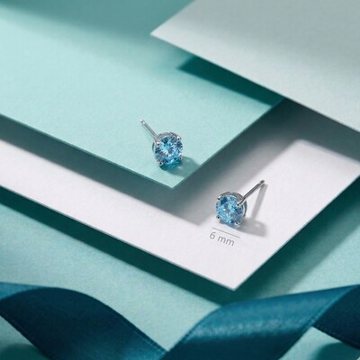 Foto Brinco Solitário 6 MM Água Marinha Prata 925