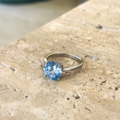 Foto Anel Solitário 10 MM Água Marinha Prata 925