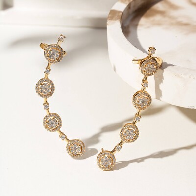 Foto Brinco Ear Cuff Redondinhos Zircônias Cravejadas Banho de Ouro 18 K