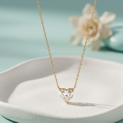 FotoColar Coraçao Moissanite Ice Cut Prata 8 MM com Banho de Ouro 18 K