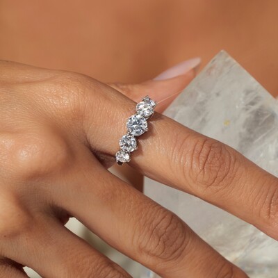 Foto Anel Meia Aliança Lapidação Brilhante Moissanite 6,0mm / 2,4ct - D VVS1 - Prata 925