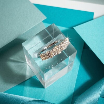 Foto Meia Aliança Moissanite 5 MM 5 Pedras Prata 925