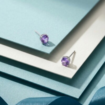 Foto Brinco Solitário 6 MM Lavanda Prata 925