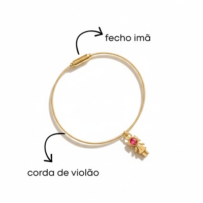 Foto Pulseira Corda de Violão Menina Rosa Banho de Ouro 18 K