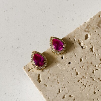 FotoBrinco Gota M Rosa Escuro Banho de Ouro 18 K