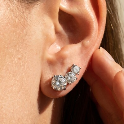 FotoEar Cuff Três Pontos de Luz Branco | Ródio Branco | Tarraxa Vírgula | 2cm