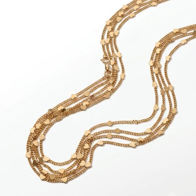 Foto Colar Body Chain com Corações Distribuídos | Liga Metálica Banho Ouro 18k | 90 cm