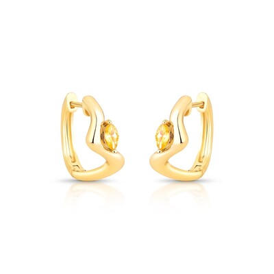 Foto Argola Curva com Cristal Navete Amarelo | Liga Metálica Banho Ouro 18k | 1,9 cm × 2,2 cm