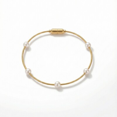 Foto Pulseira Corda de Violão Solitária Pérolas Banho de Ouro 18 K