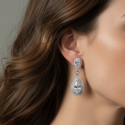 FotoBrinco Pêndulo Gota Dupla Ródio Branco