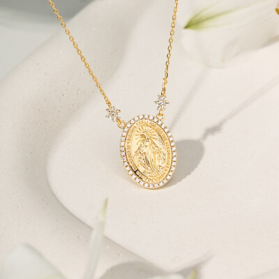 Foto Colar Nossa Senhora das Graças P Prata Banho de Ouro 18 K