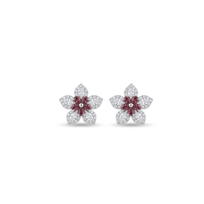 Foto Brinco Flor com Zircônias Brancas e Zircônia Rodolita no Centro | Prata 925 com Ródio | 1,4 cm