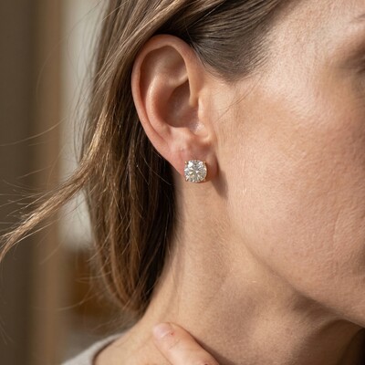 FotoBrinco Solitário Moissanite Rose Cut 8mm | Ouro 18k | GRA