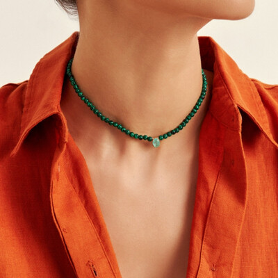 Foto Gargantilha Malaquita Brisa Banho de Ouro 18 K