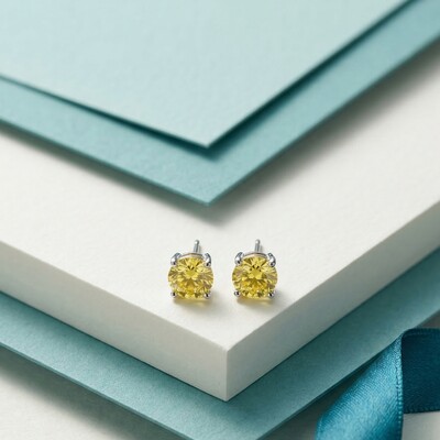 Foto Brinco Solitário 4 MM Yellow Fancy Prata 925