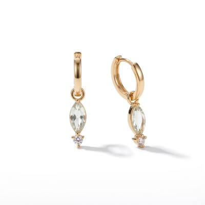 Foto Argola Ear Bling com Charm Navete Cristal Topázio Azul e Zircônia Branca | Liga Metálica Banho Ouro