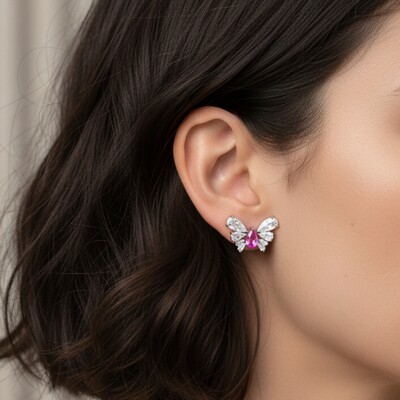 FotoBrinco Borboleta Gota Pink Ródio Branco