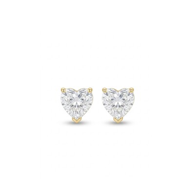 Foto Brinco Coraçao Moissanite Ice Cut Prata 8 MM com Banho de Ouro 18 K