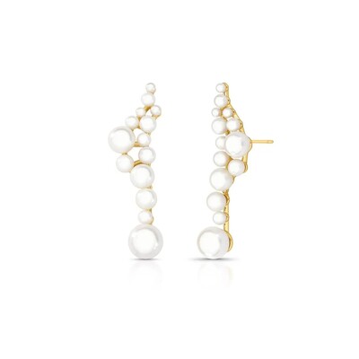 Foto Brinco Ear Cuff Pérolas Shell em Pêndulo Banho de Ouro 18 K
