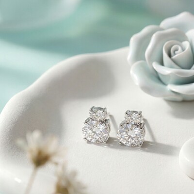 FotoBrinco Dois Ovais Moissanite Prata 925 | 8mm + 6mm | 3,6ct | Certificado GRA