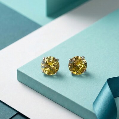 Foto Brinco Solitário 8 MM Yellow Fancy Prata 925