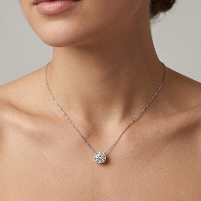 Foto Colar Solitário Moissanite Redonda | Prata 925 com Ródio | 1 cm | 4 ct | Regula 40–50 cm