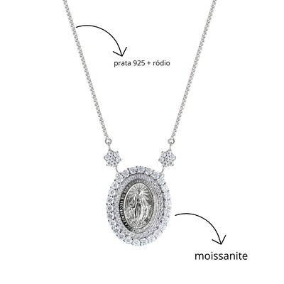 Foto Colar Nossa Senhora das Graças M Moissanite Prata 925