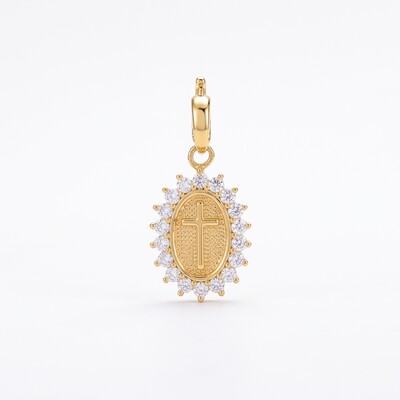 Foto Pingente Medalha Cruz Halo Zircônias | Prata com Banho de Ouro 18k | 1,5x1,1cm | Sem Corrente