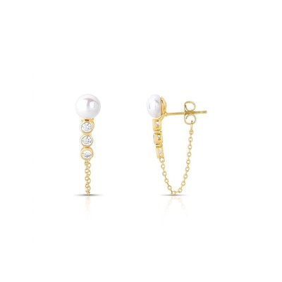 Foto Brinco Ear Line Pérola Shell e Zircônia Pearl Shine Banho de Ouro 18k