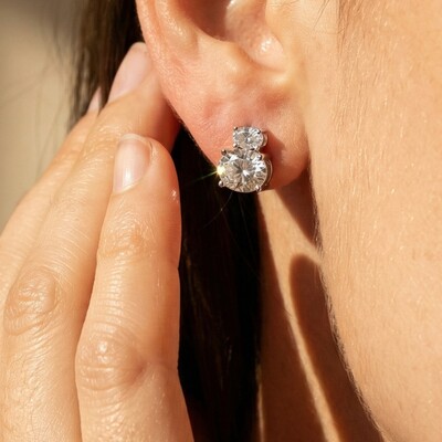 Foto Brinco Dois Ovais Moissanite Prata 925 | 8mm + 6mm | 3,6ct | Certificado GRA