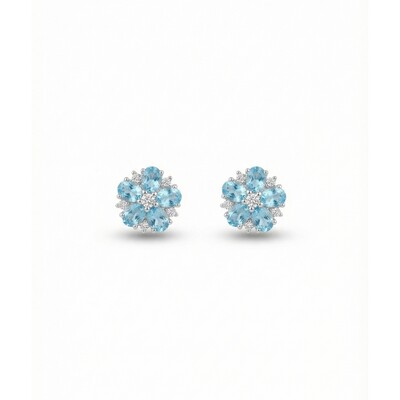 Foto Brinco Flor Água Marinha Beth Prata 925