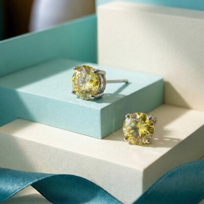 Foto Brinco Solitário 10 MM Yellow Fancy Prata 925