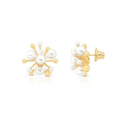 Foto Brinco Pérolas Shell e Esferas Pino Central Banho de Ouro 18k 2,5cm