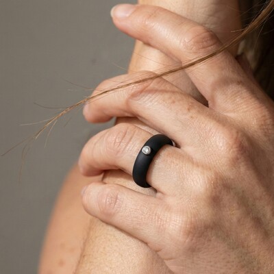 FotoAnel Ajustável em Silicone Preto com Moissanite 2mm Prata 925