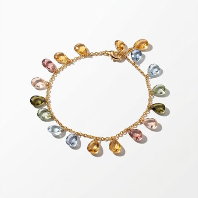 Foto Pulseira Gotas Penduradas Cristais Peridoto, Citrino e Rodolita Banho de Ouro 18k