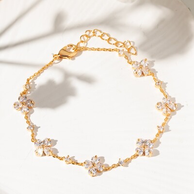 Foto Pulseira Florzinhas com Zircônia Banho Ouro 18k