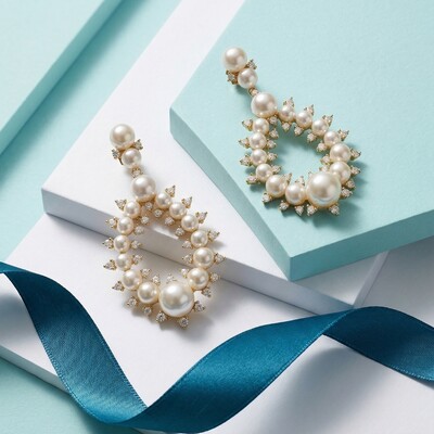 Foto Brinco Pêndulo Gota Pérolas e Zircônias Banho de Ouro 18 K