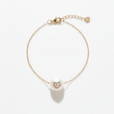 Foto Pulseira Madrepérola Coração Colorido Banho de Ouro 18 K