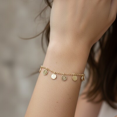 FotoPulseira Medalhas Dez Mandamentos Banho de Ouro 18 K