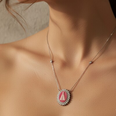 FotoColar Nossa Senhora Aparecida Camafeu Coral Prata 925