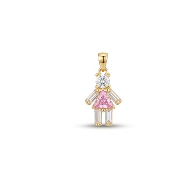 Foto Pingente Menina Zircônia Rosa Baguete | Banho de Ouro 18k | 2,1x1,1cm