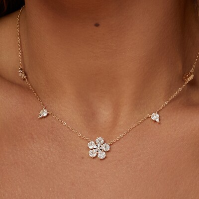 FotoColar Flor de Zircônias Banho de Ouro 18K