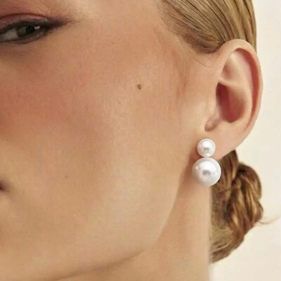 FotoBrinco Duo Pérola Shell | Banho de Ouro 18k | 2x1,1cm