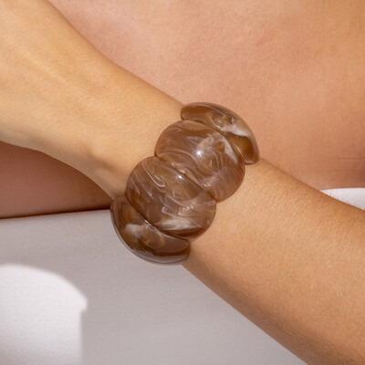 FotoBracelete Resina Nude Mesclada Formato Oval
