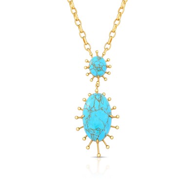 Foto Colar Pêndulo Oval Turquesa Banho de Ouro 18 K