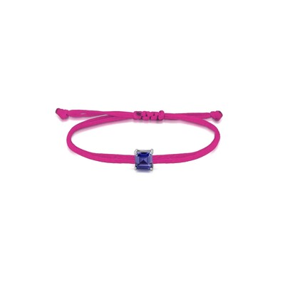 Foto Pulseira Regulável com Fio Encerado Pink Quadrado Tanzanita Prata 925