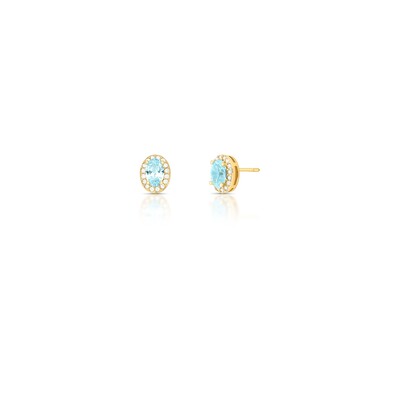 Foto Brinco Oval PP Azul Claro Banho de Ouro 18 K